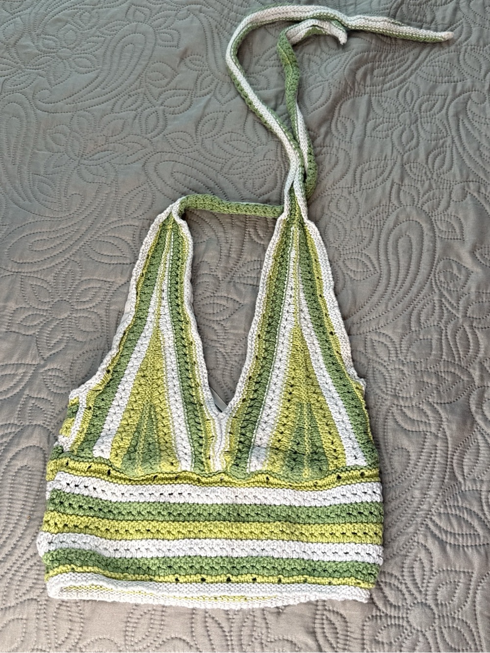 Hollister Green & White Striped Crochet Halter Bralette